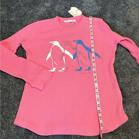 NWT ivory ella Penguin Parade Pink Long Sleeve Waffle Tee Women Small Cotton - Picture 4 of 7